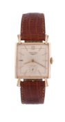 Longines, ref. 36212, a 14 carat gold square wristwatch, circa 1949, manual wind movement, 17
