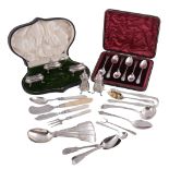 A silver cruet set, cutlery and flatware,   including: an oblong baluster five piece cruet set by