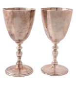 A cased pair of silver commemorative goblets by Courtman Silver Ltd.,   London 1977, the bodies