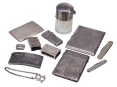 A collection of small silver,   including: a George IV or William IV small rectangular vinaigrette