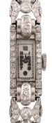A lady's diamond cocktail watch,   circa 1940, Swiss manual wind movement, 15 jewels, silvered