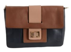 Anya Hindmarch, Gloria, shoulder bag,   in beige, tan and black leather  with beige enamelled