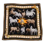 Hermes, Les Chevaux Qataris cashmere and silk scarf,   design by Hubert de Watrigant featuring