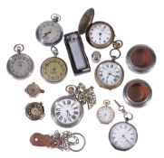 A collection of pocket watches,   to include: T. R. Russell, a white alloy open face military