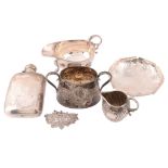 A collection of small silver items,   to include: an oval sauce boat by W. Batty  &  Sons, London