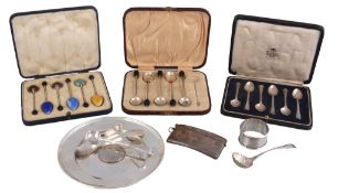 A collection of silver small flatware,   including: a set of twelve silver coffee spoons by The