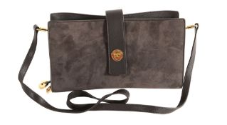 Loro Piana, Axiome, a grey suede clutch/shoulder bag,   the rectangular  clutch with a turn lock