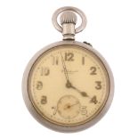 W. Ehrhardt, a nickel open face military pocket watch,   no. 49 J, full plate movement, bimetallic