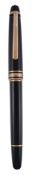 Montblanc, Meisterstuck, a black fountain pen,   the black resin barrel and cap with engraved trim,