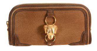 Burberry, Prorsum, Country Animal, a grainy suede nubuck clutch,   mounted with polished gilt metal