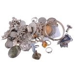 A collection of silver coloured jewellery and costume jewellery  , to include: a silver hinged