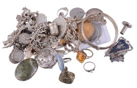 A collection of silver coloured jewellery and costume jewellery  , to include: a silver hinged