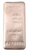 A 1 kilo silver coloured bar,   stamped Metalor, 1 Kilo, Silver, 999.0, Switzerland, K239179, 11.
