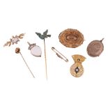 A collection of antique jewellery,   comprising a quartz and seed pearl foliate bar brooch, circa