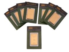 Eight 1 ounce gold coloured bars by Baird  &  Co.,   chased Baird  &  Co., Bullion Merchants,