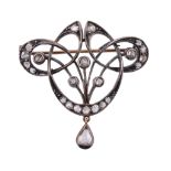 A diamond brooch  , the pierced whiplash style brooch set with rose cut diamonds, 3.8cm long