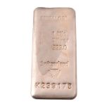 A one kilo silver coloured bar,   stamped Metalor, 1 Kilo, Silver, 999.0, Switzerland, K239178, 11.