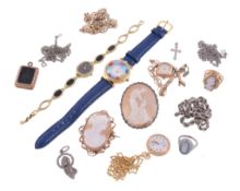 A small collection of jewellery and costume jewellery  , to include: a 9 carat gold shell cameo