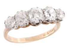 A diamond five stone ring,   the five old cut diamonds, approximately 1.90 carats total,  in claw