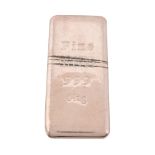 A one kilo silver coloured bar,   stamped Fine Silver 999 1KG, 12cm high