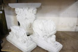 Two reconstituted stone bench ends one a/f  Best Bid