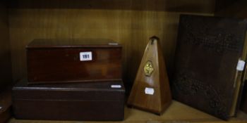 A 19th Century photograph album, together with three wooden work boxes and a metronome. Best Bid