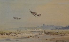 Denis Pannett (b. 1939) Hawker Hurricanes Watercolour Signed lower right 33.5cm x 53cm  Best Bid