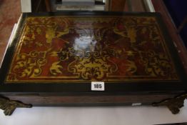 A 19th century and later rectangular velvet lined Boulle work box, 53cm wide