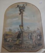 William Gill (19th Century) 'Polling' Caricature drawing  Pastel and relief collage Signed 44.5cm