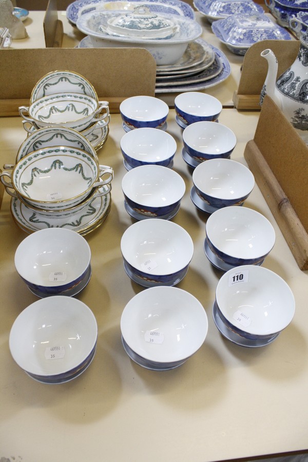 Twelve Japanese bowls and matching saucers, together with six Hammersley soup bowls and saucers.