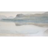 Early 20th Century School Swedish (?) lake with mountains beyond Watercolour Signed indistinctly