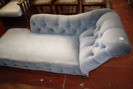 A Victorian mahogany and grey button back upholstered chaise longue 180cm length