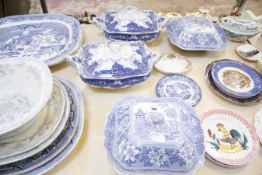 A quantity of blue and white ceramics, to include meat plates, tureens with covers etc  Best Bid