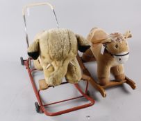 A 1960s toy elephant on wheels/rocker combination, together with a 1970s horse toy rocker (2) Best