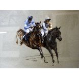 English School (20th Century) Two Racehorses Oil on board Signed indistinctly 39cm x 50.5cm; And