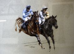 English School (20th Century) Two Racehorses Oil on board Signed indistinctly 39cm x 50.5cm; And