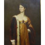 English School (20th Century) Portrait of lady in an ermine robe and an orange dress Oil on board