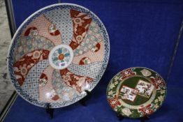 A Japanese Imari charger painted with radiating and diaper panels, Meiji period, 39.5cm diameter: An