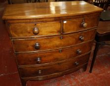 A Victorian mahogany bowfront chest with two short and three long drawers 105cm wide