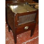 A George III mahogany tray top commode with a tambour front cupboard 78cm high, 49cm wide
