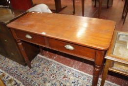 A Victorian side table with two frieze drawers on turned tapering legs 113cm wide  Best Bid