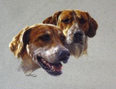 English School (20th Century) Portrait of Two Hounds Oil on board Signed indistinctly  35cm x
