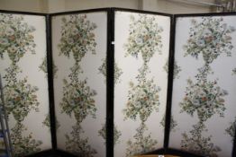 A 20th Century hardwood and floral decorated four fold screen 182cm high, 305cm wide