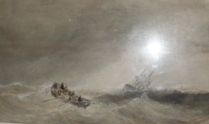 Edward Tucker Jr (c.1847-1910)  Rowing boat going to the rescue of a masted vessel Watercolour