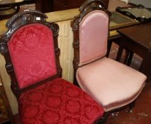 A pair of Victorian mahogany side chairs with varying upholstery