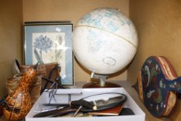 A quantity of collectables, to include a globe, bellows a bottle opener, brassware etc