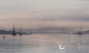 Anthony Osler (b.1938) Dusk with sailing boats  Watercolour Signed lower right 27cm x 45.5cm