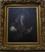 20th Century School Portrait of a lutist  Oil on canvas Unsigned 60cm x 49cm