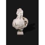 The Property of a Lady A Continental sculpted Carrara marble bust of a maiden in 18th century