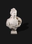 The Property of a Lady A Continental sculpted Carrara marble bust of a maiden in 18th century